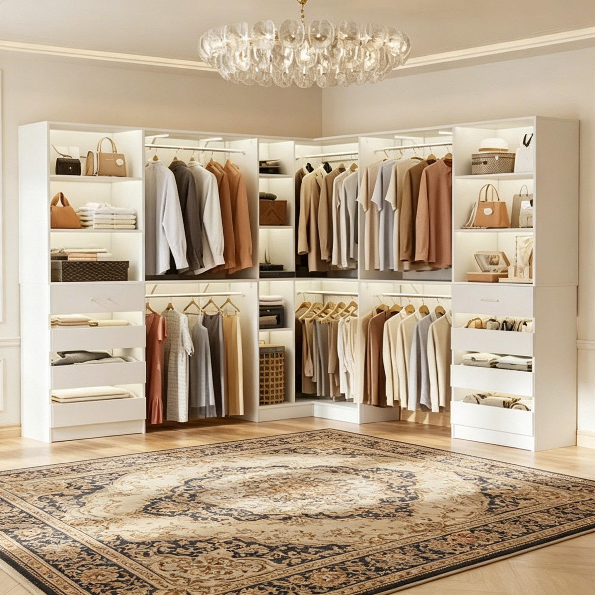 邦楽 TWELVE Latitude Run® 95-132Inches Closet System With Drawers And Corner